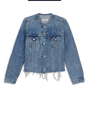 Levi's Light Blue Distressed Raw-Hem Cropped Jean Jacket